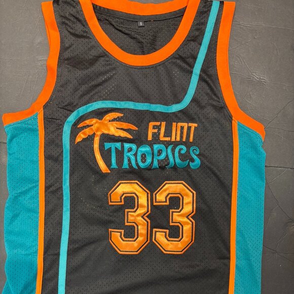 Flint Tropics #33 “Moon” Black Basketball Jersey - From Movie "Semi Pro"- Size S - Picture 1 of 7